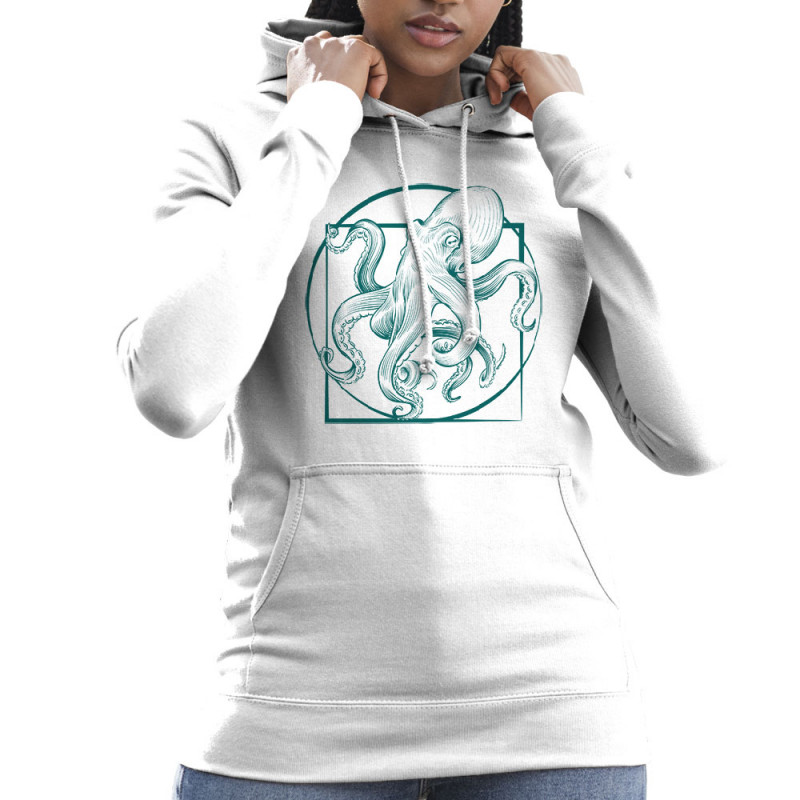 Sweat femme à capuche blanc Le poulpe de vitruve (Gondrax,Animaux,Détournements,Homme de Vitruve)