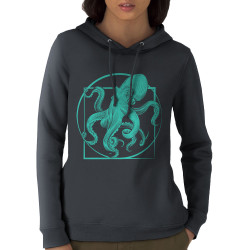 Sweat femme à capuche coton bio gris anthracite Le poulpe de vitruve (Gondrax,Animaux,Détournements,Homme de Vitruve)