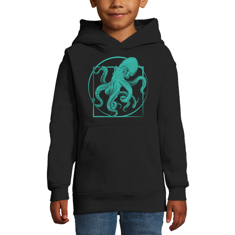 Sweat enfant à capuche noir Le poulpe de vitruve (Gondrax,Animaux,Détournements,Homme de Vitruve)