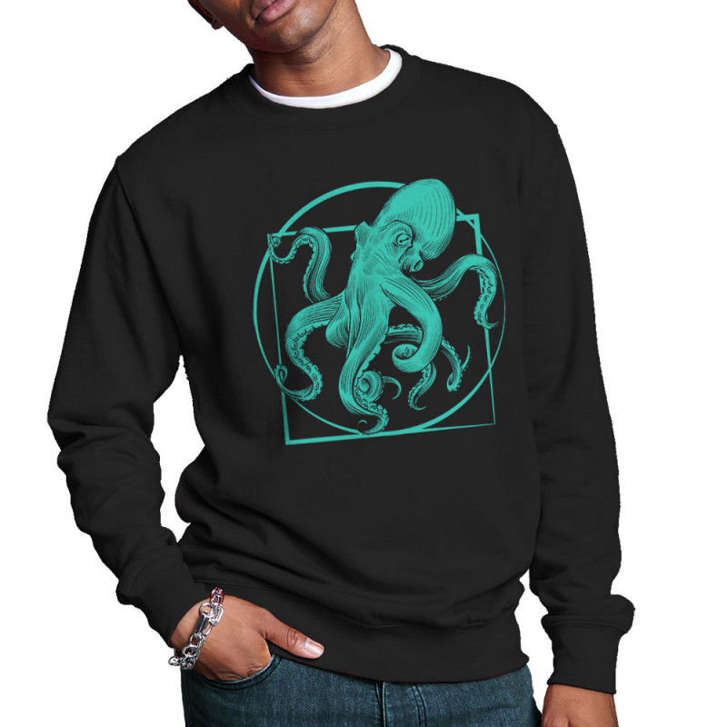 Sweat homme col rond noir Le poulpe de vitruve (Gondrax,Animaux,Détournements,Homme de Vitruve)