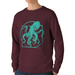 Sweat homme bio col rond bordeaux Le poulpe de vitruve (Gondrax,Animaux,Détournements,Homme de Vitruve)