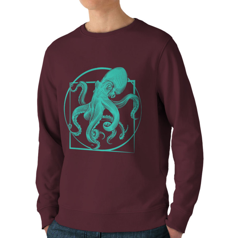 Sweat homme bio col rond bordeaux Le poulpe de vitruve (Gondrax,Animaux,Détournements,Homme de Vitruve)