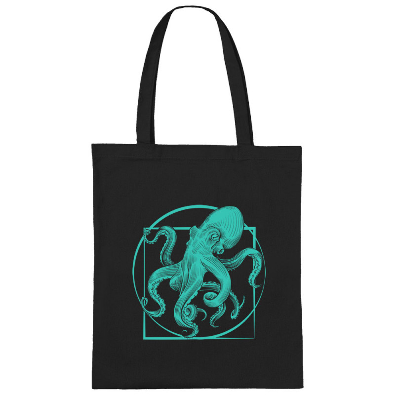 Sac shopping en toile noir Le poulpe de vitruve (Gondrax,Animaux,Détournements,Homme de Vitruve)