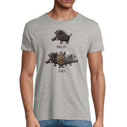 T-shirt homme coton bio gris chiné Sanglier Pluriel (Mr Mouton,Animaux,Humour)