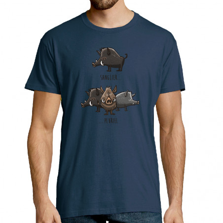 Tee-shirt homme bleu denim Sanglier Pluriel (Mr Mouton,Animaux,Humour)