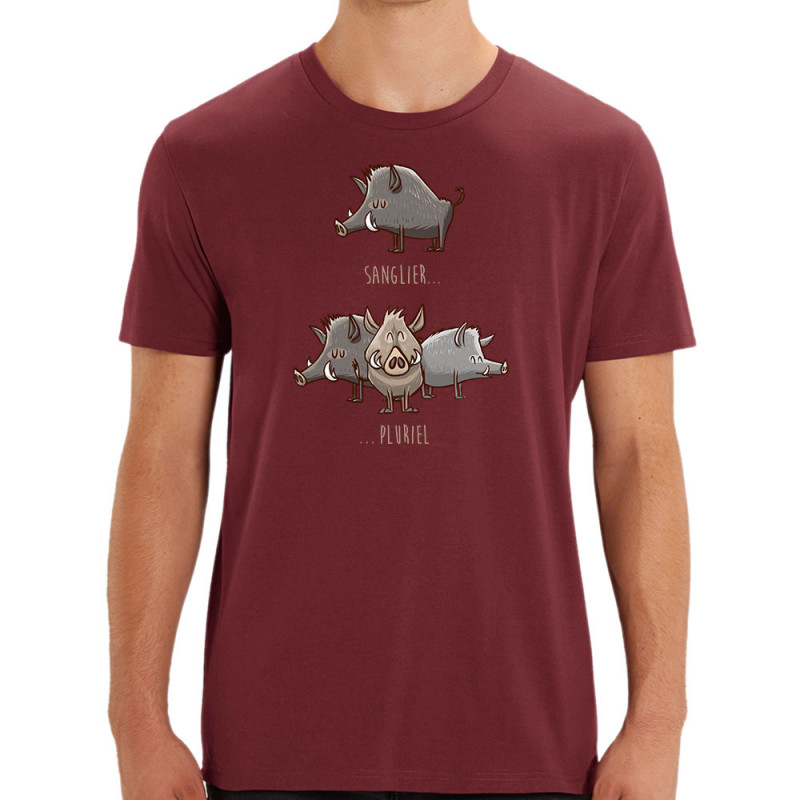 T-shirt homme coton bio bordeaux Sanglier Pluriel (Mr Mouton,Animaux,Humour)