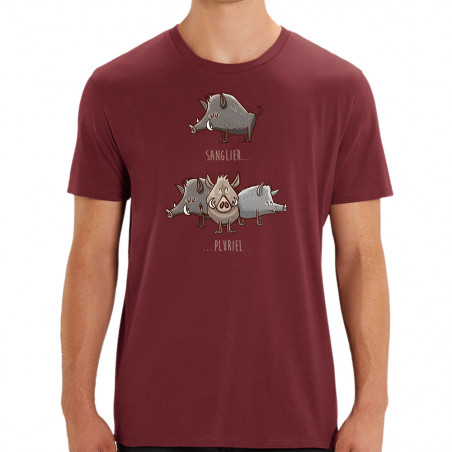 T-shirt homme coton bio bordeaux Sanglier Pluriel (Mr Mouton,Animaux,Humour)