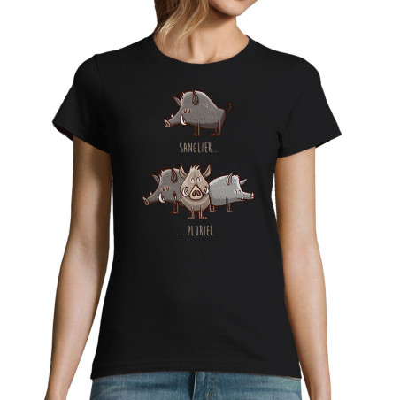 T-shirt femme noir Sanglier Pluriel (Mr Mouton,Animaux,Humour)