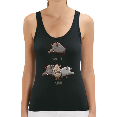 Débardeur femme coton bio noir Sanglier Pluriel (Mr Mouton,Animaux,Humour)