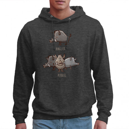 Sweat homme à capuche gris anthracite Sanglier Pluriel (Mr Mouton,Animaux,Humour)