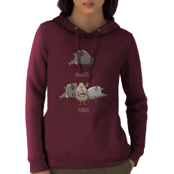 Sweat femme à capuche coton bio bordeaux Sanglier Pluriel (Mr Mouton,Animaux,Humour)