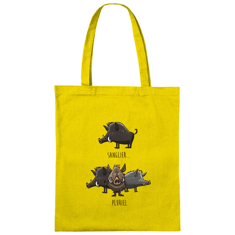 Sac shopping en toile jaune Sanglier Pluriel (Mr Mouton,Animaux,Humour)