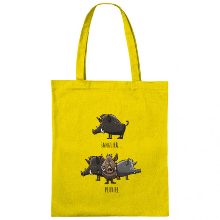 Sac shopping en toile jaune Sanglier Pluriel (Mr Mouton,Animaux,Humour)