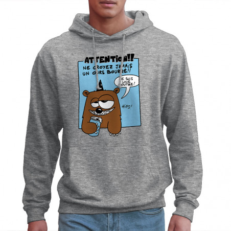 Sweat homme à capuche gris chiné Ne croyez jamais un ours bourré (Animaux)