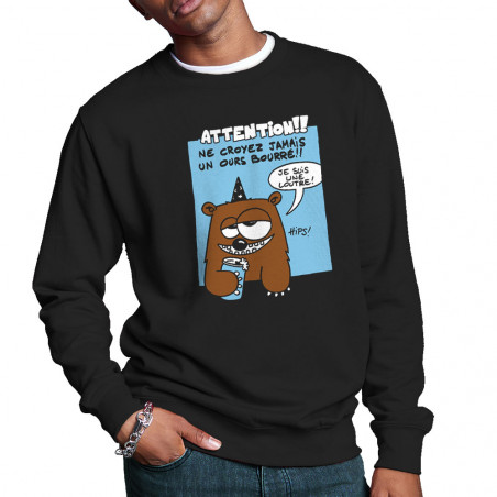 Sweat homme col rond noir Ne croyez jamais un ours bourré (Animaux)