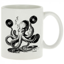 Mug blanc DJ Octopus (Gondrax,Les Bébêtes,Animaux,Teufeur)