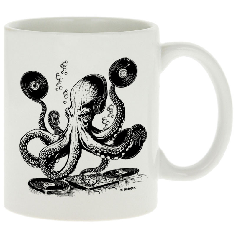 Mug blanc DJ Octopus (Gondrax,Les Bébêtes,Animaux,Teufeur)