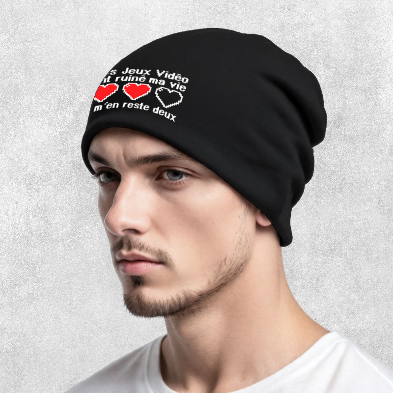 Bonnet unisexe noir Les jeux vidéo ont ruiné ma vie (Humour,Jeux Vidéo / Geek)