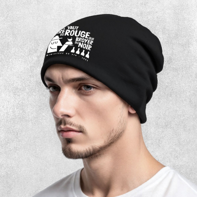 Bonnet unisexe noir Mieux vaut boire du rouge (Alex Kidd,Alcool,Humour,Slogans Débiles)