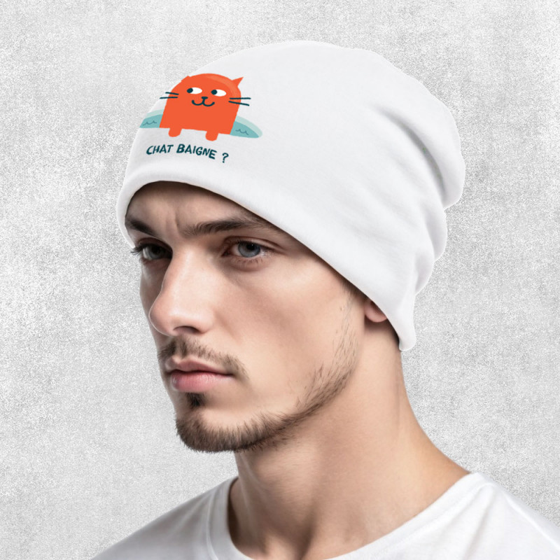 Bonnet unisexe blanc Chat baigne ? (Alex Kidd,Animaux,Humour,Chats)