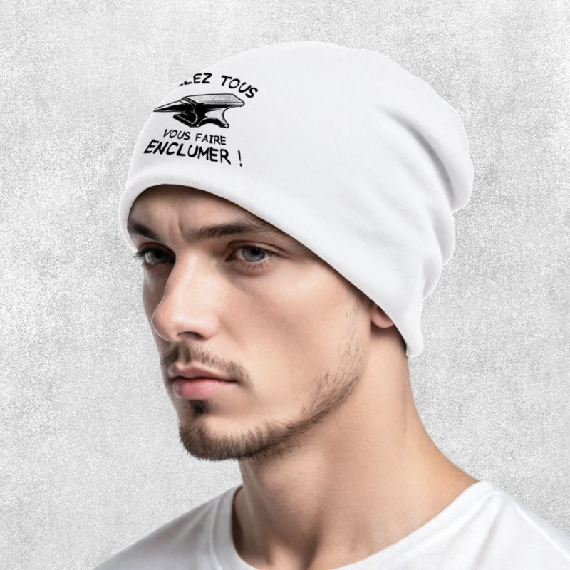 Bonnet unisexe blanc Allez tous vous faire enclumer (Gondrax,Slogans Débiles)