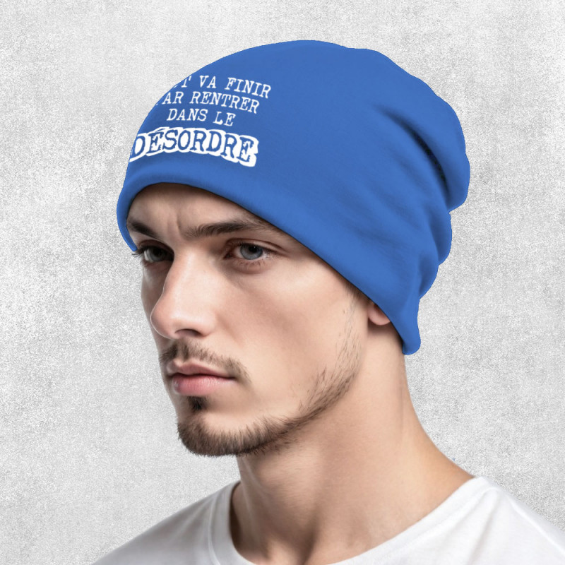 Bonnet unisexe bleu royal Tout va finir par rentrer dans le désordre (Gondrax,Slogans Débiles)
