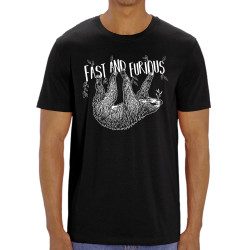 T-shirt homme coton bio noir Fast and Furious Paresseux (Les Bébêtes,Animaux,Paresse)