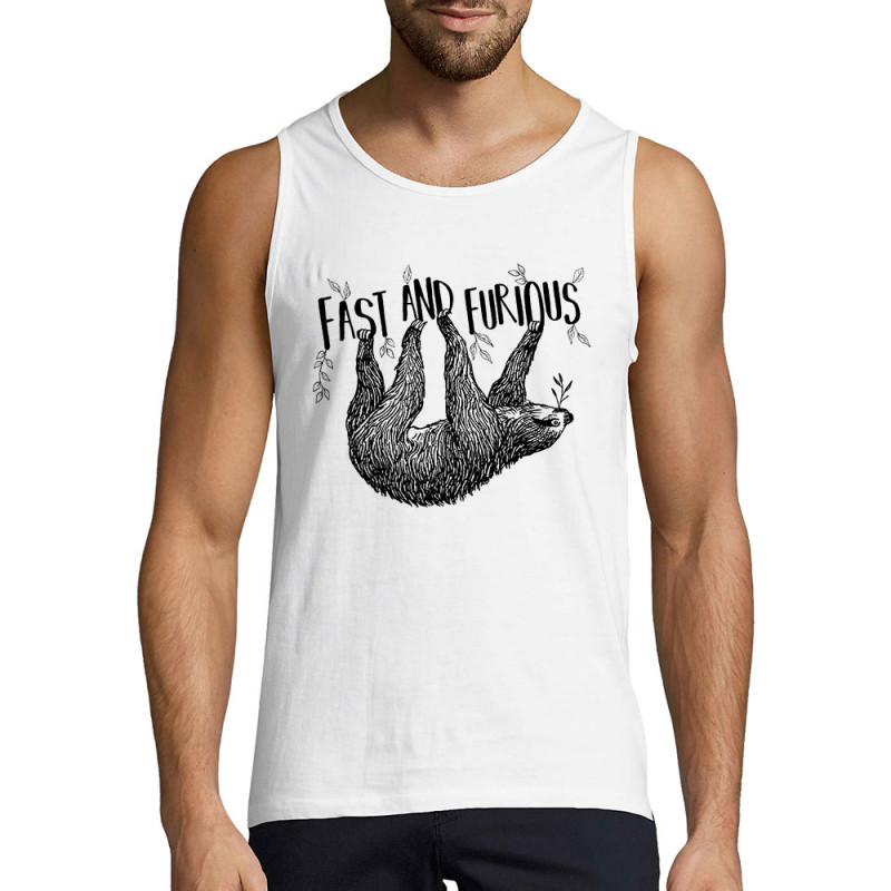 Débardeur homme blanc Fast and Furious Paresseux (Les Bébêtes,Animaux,Paresse)