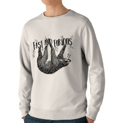 Sweat homme bio col rond naturel Fast and Furious Paresseux (Les Bébêtes,Animaux,Paresse)