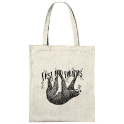 Sac shopping en toile naturel Fast and Furious Paresseux (Les Bébêtes,Animaux,Paresse)