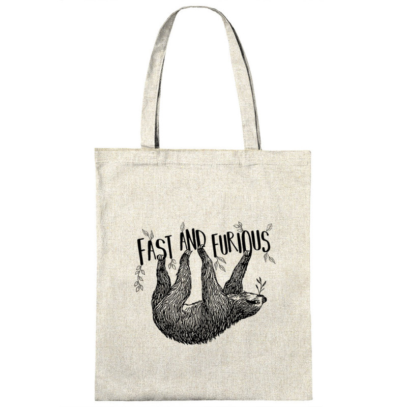 Sac shopping en toile naturel Fast and Furious Paresseux (Les Bébêtes,Animaux,Paresse)