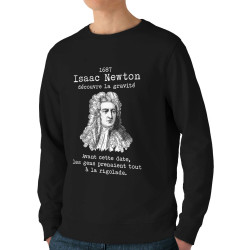 Sweat homme bio col rond noir Isaac Newton découvre la gravité (Gondrax,Humour,Slogans Débiles)