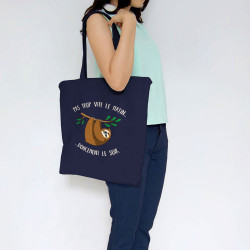 Sac shopping en toile bleu marine Pas trop vite le matin doucement le soir (Gondrax,Animaux,Humour)