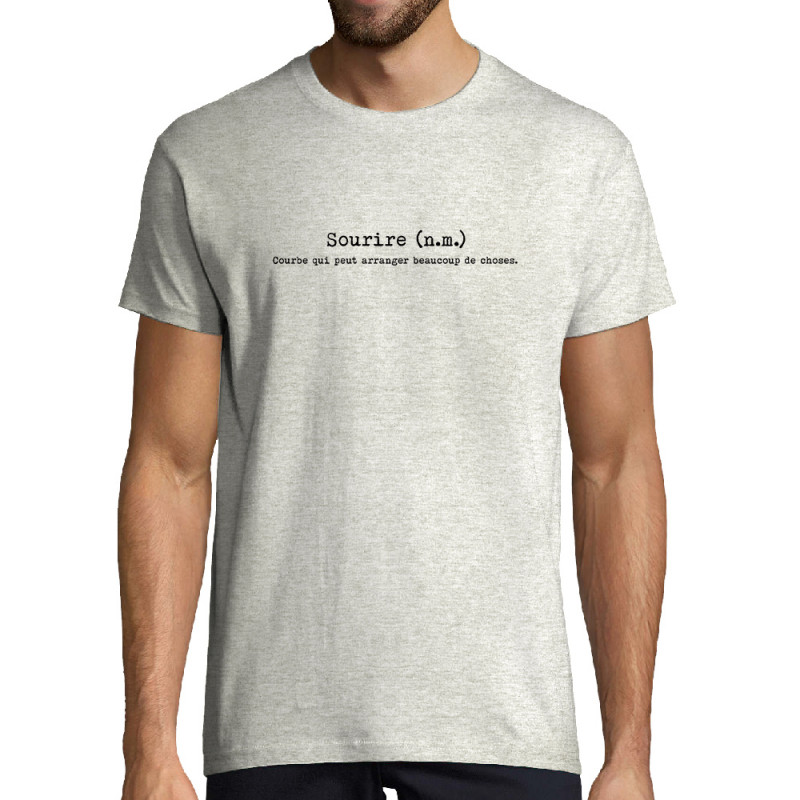 Tee-shirt homme blanc chiné Sourire définition (Gondrax,Humour,Slogans Débiles)