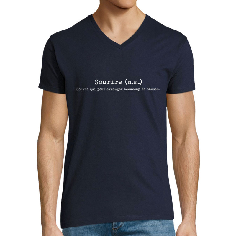 T-shirt homme col V bleu marine Sourire définition (Gondrax,Humour,Slogans Débiles)