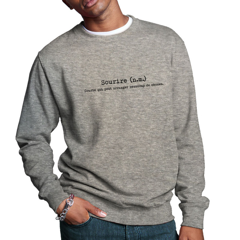 Sweat homme col rond gris chiné Sourire définition (Gondrax,Humour,Slogans Débiles)