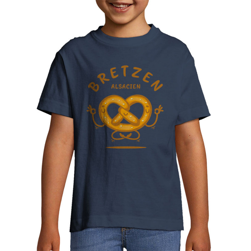 T-shirt enfant bleu denim Bretzen Alsacien (Baxt,Humour,Fruits & Légumes)