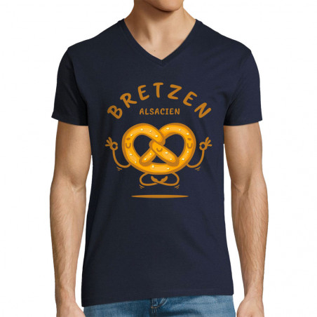 T-shirt homme col V bleu marine Bretzen Alsacien (Baxt,Humour,Fruits & Légumes)
