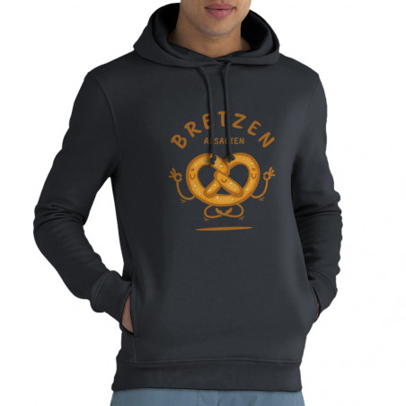Sweat homme à capuche coton bio gris anthracite Bretzen Alsacien (Baxt,Humour,Fruits & Légumes)