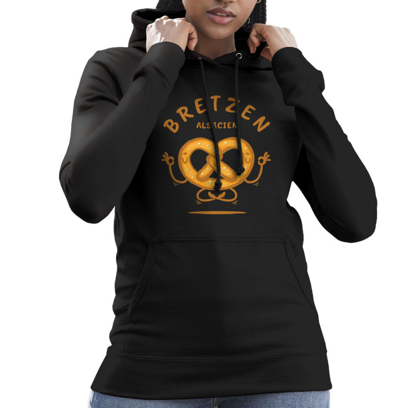 Sweat femme à capuche noir Bretzen Alsacien (Baxt,Humour,Fruits & Légumes)