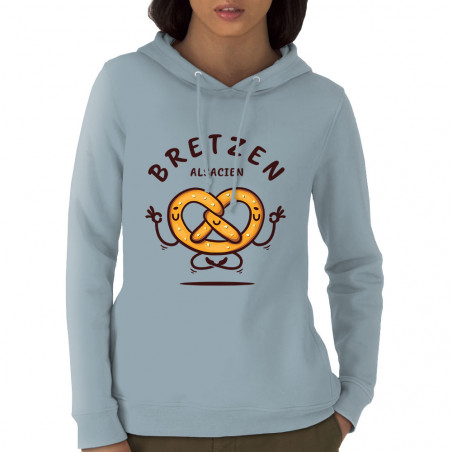 Sweat femme à capuche coton bio bleu ciel Bretzen Alsacien (Baxt,Humour,Fruits & Légumes)