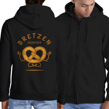 Sweat homme à capuche zippé noir Bretzen Alsacien (Baxt,Humour,Fruits & Légumes)