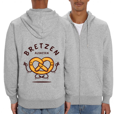 Sweat homme zippé à capuche coton bio gris chiné Bretzen Alsacien (Baxt,Humour,Fruits & Légumes)