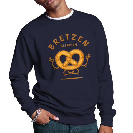 Sweat homme col rond bleu marine Bretzen Alsacien (Baxt,Humour,Fruits & Légumes)
