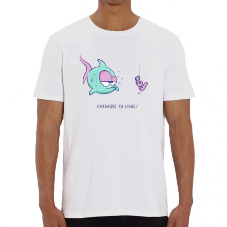 T-shirt homme coton bio blanc Arnaque en ligne (Baxt,Humour,Animaux)