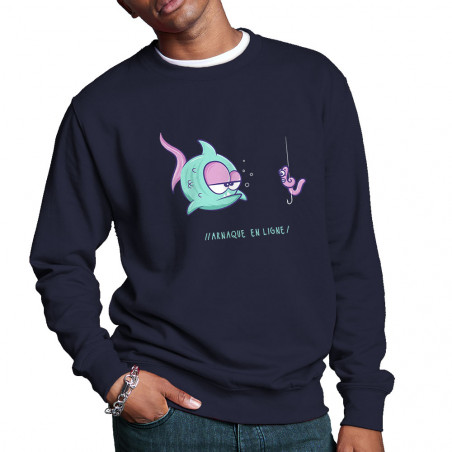 Sweat homme col rond bleu marine Arnaque en ligne (Baxt,Humour,Animaux)