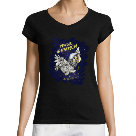 T-shirt femme col V "Space...