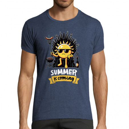 T-shirt homme fit bleu denim chiné Summer is coming (Ted Boundy,Fruits & Légumes,Détournements)