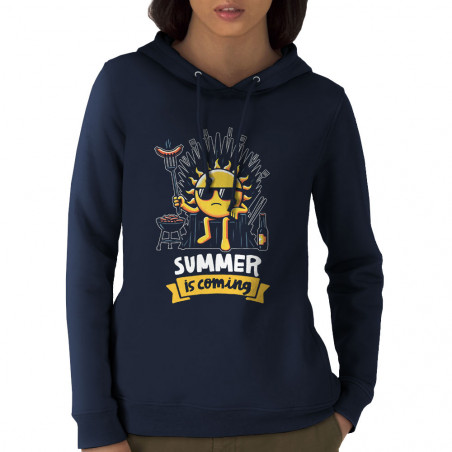 Sweat femme à capuche coton bio bleu marine Summer is coming (Ted Boundy,Fruits & Légumes,Détournements)