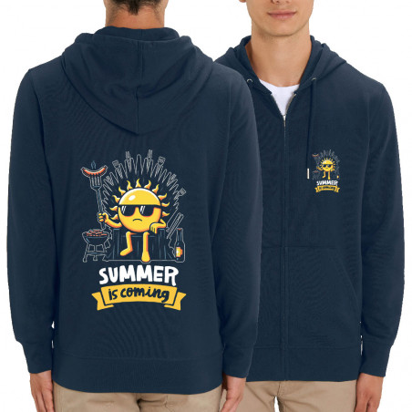 Sweat homme zippé à capuche coton bio bleu marine Summer is coming (Ted Boundy,Fruits & Légumes,Détournements)